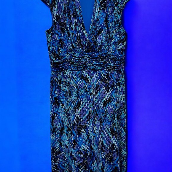 BLACK LABEL by EVAN-PICONE BLUE, AQUA, & PURPLE PRINT SLEEVELESS DRESS Sz 16… - Picture 1 of 6